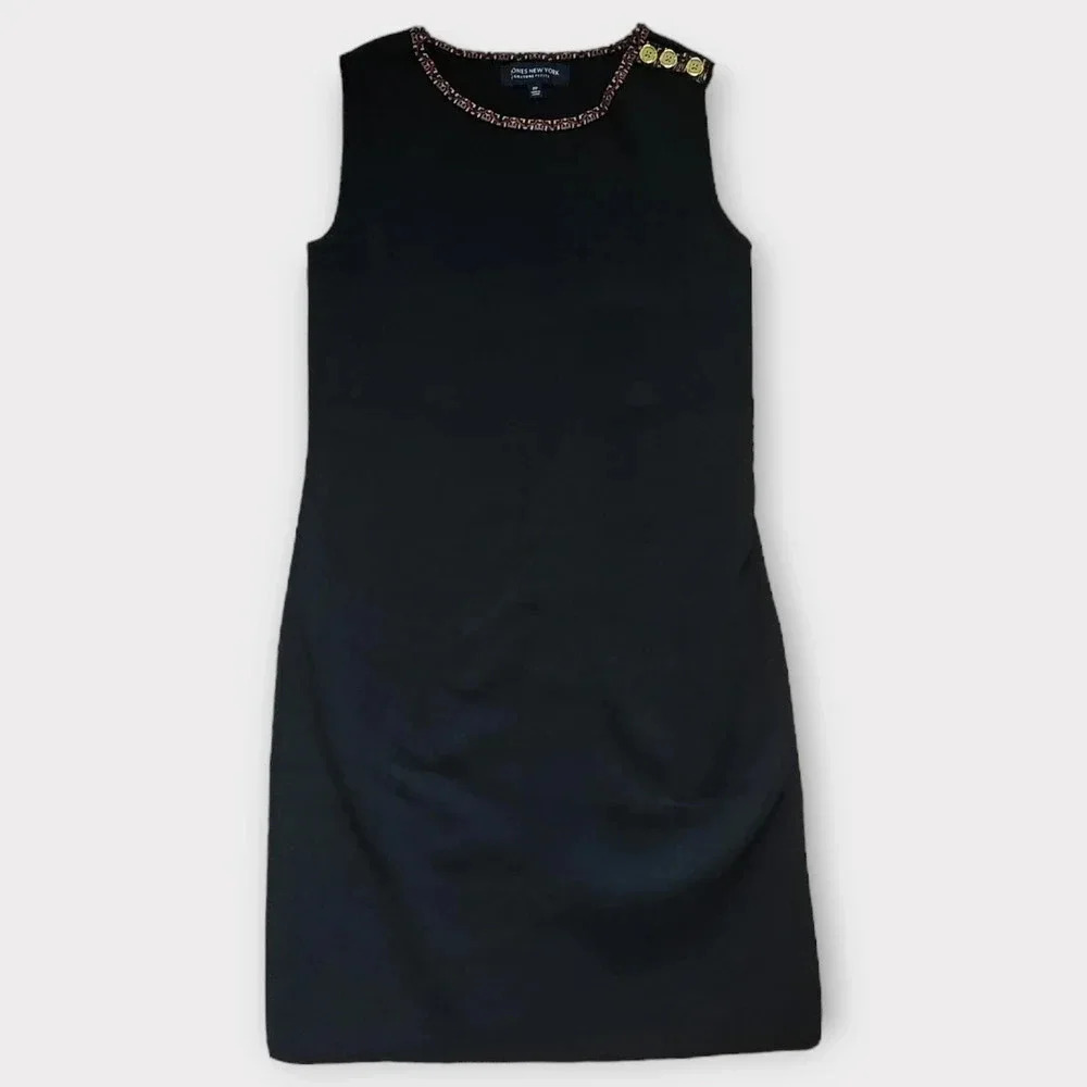 Jones New York Sheath Dress Sleeveless Shoulder Button Black Size SP